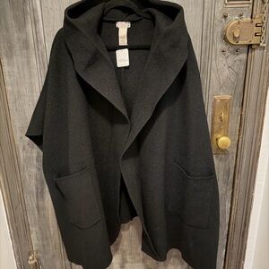 Free People Black Hooded Cape Jacket